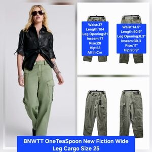 OneTeaSpoon New Fiction Wide Leg Cargo Denim Jeans - Khaki Size 25